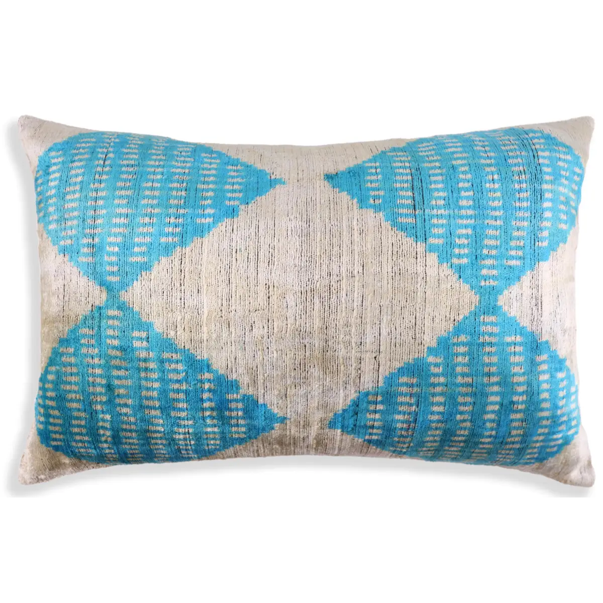 Handmade 16x24 Turquoise Silk Velvet Throw Pillow – Luxury Geometric Lumbar Cushion - Canvello