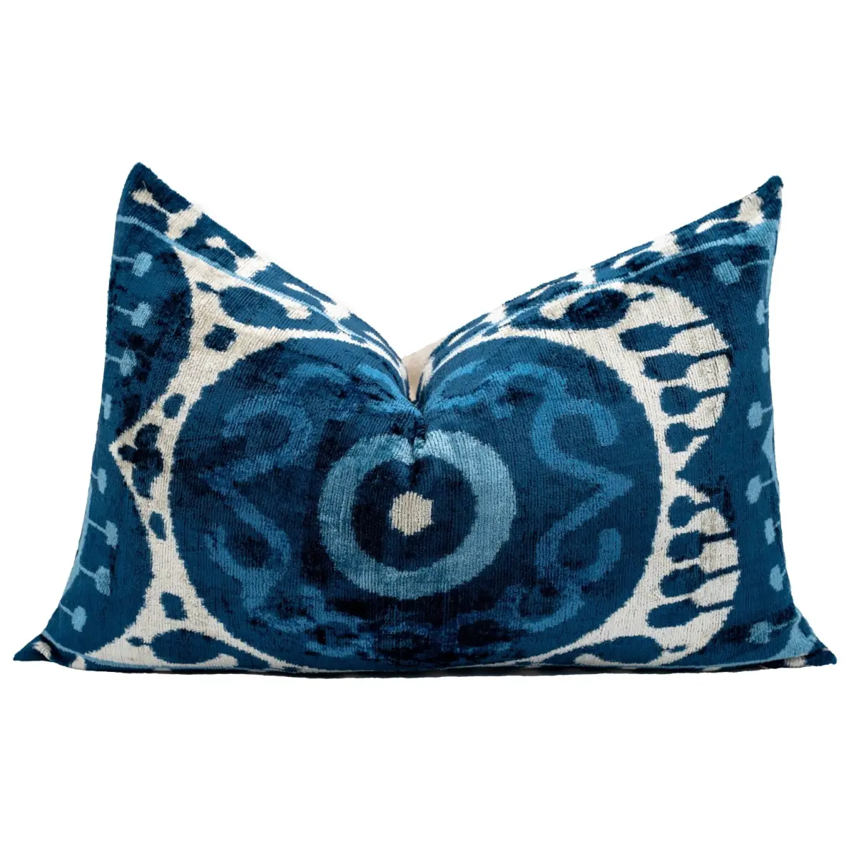 Handmade Blue Medallion Design Throw Pillow - 16x24 inch Vegetable Dyed with Premium Down Feather Insert - Canvello
