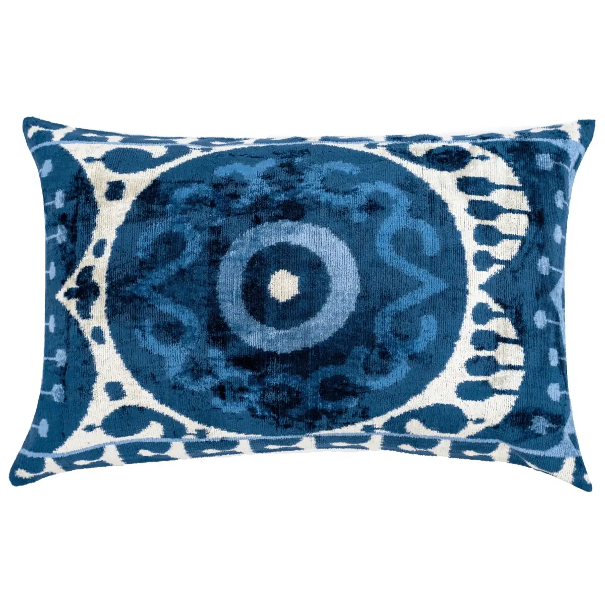Handmade Blue Medallion Design Throw Pillow - 16x24 inch Vegetable Dyed with Premium Down Feather Insert - Canvello