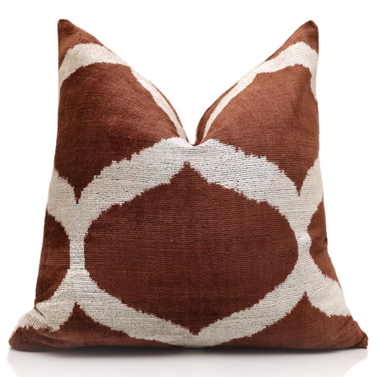 Handmade Brown Silk Velvet Pillow 20x20 – Geometric Modern Designer Cushion - Canvello