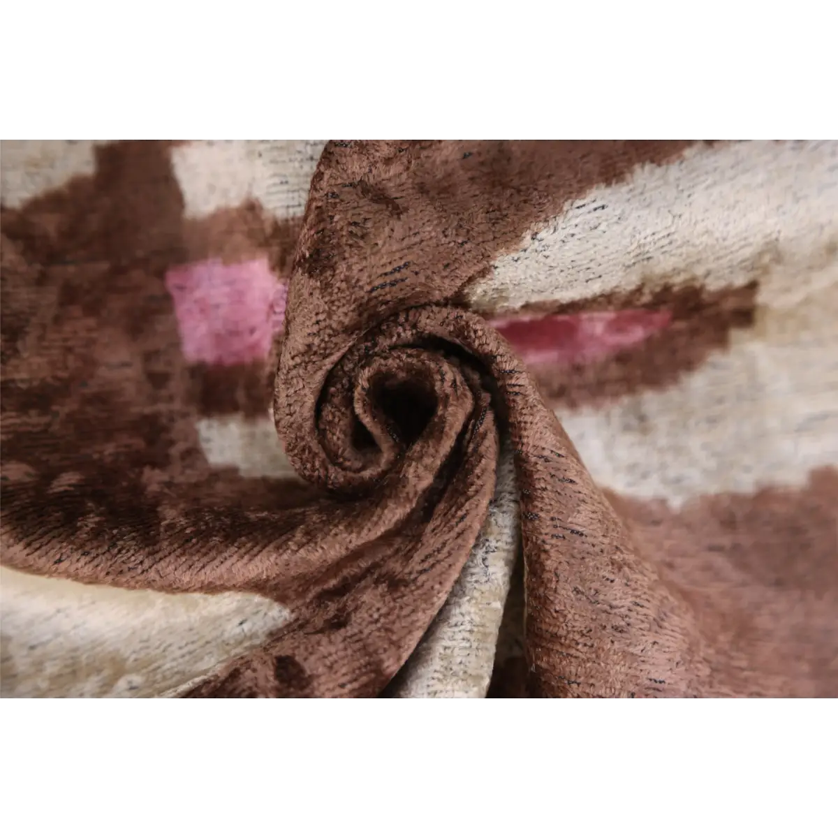 Handmade Brown Velvet Lumbar Pillow 16x24 – Ivory & Pink Arch Motif Designer Cushion - Canvello