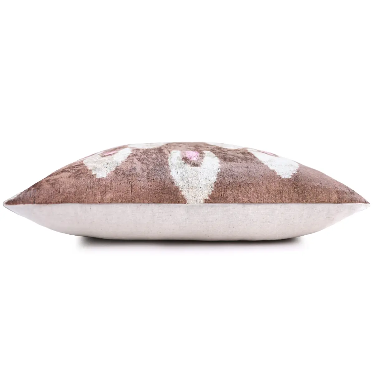 Handmade Brown Velvet Lumbar Pillow 16x24 – Ivory & Pink Arch Motif Designer Cushion - Canvello