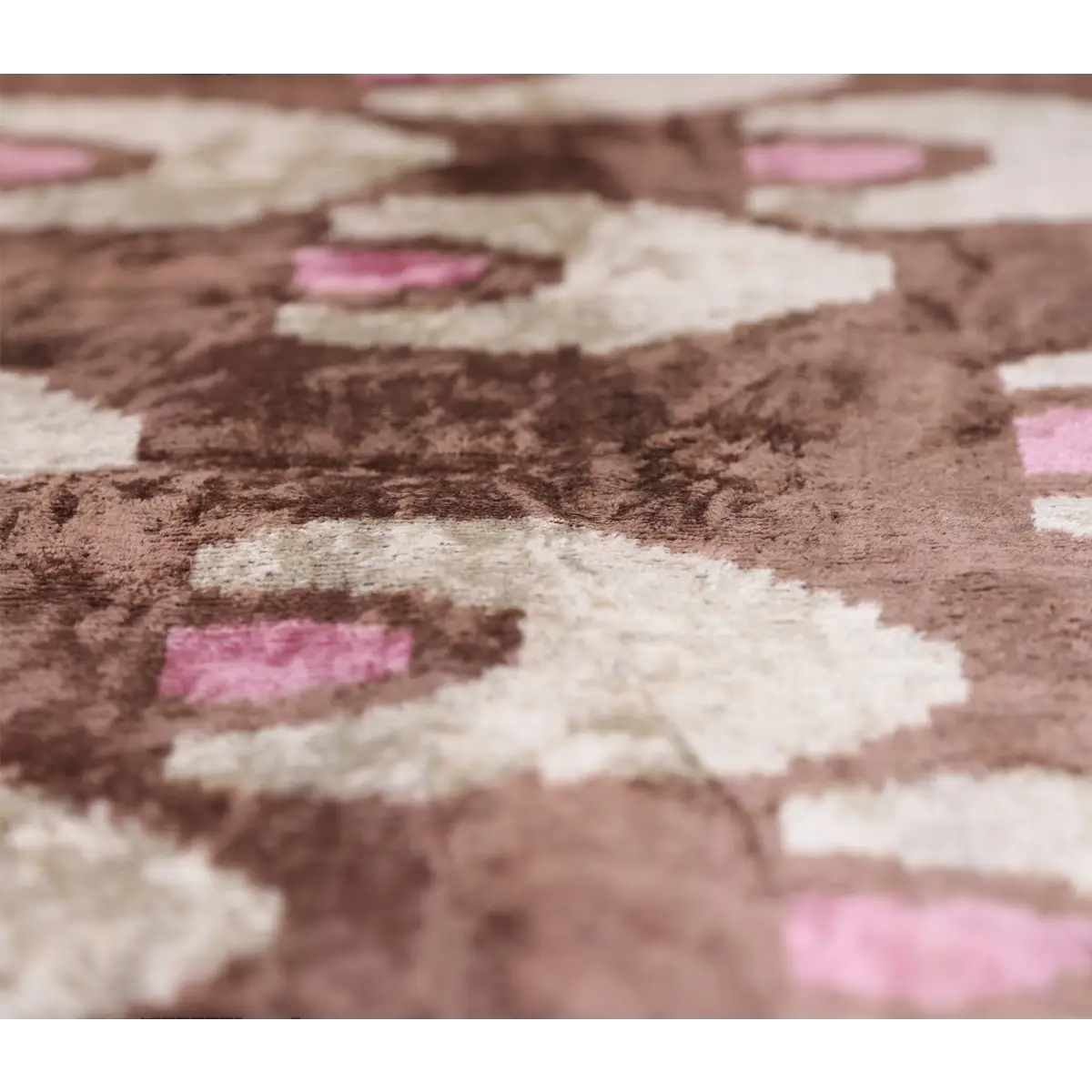 Handmade Brown Velvet Lumbar Pillow 16x24 – Ivory & Pink Arch Motif Designer Cushion - Canvello