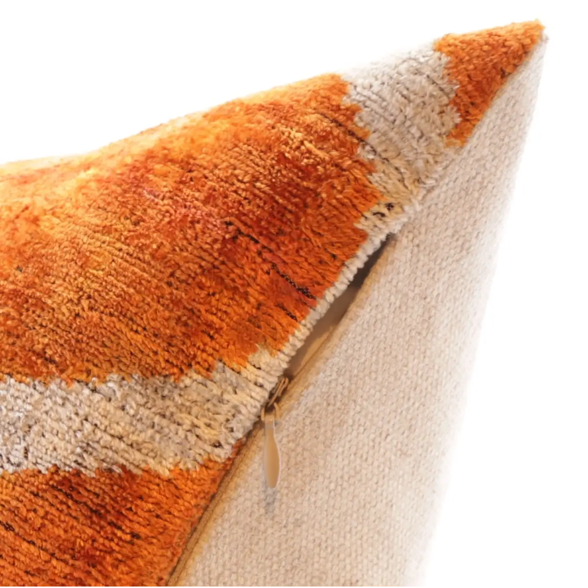 Handmade Fall Silk Velvet Throw Pillow - 16x24 Orange and Yellow Geometric Design with Down Feather Insert - Canvello