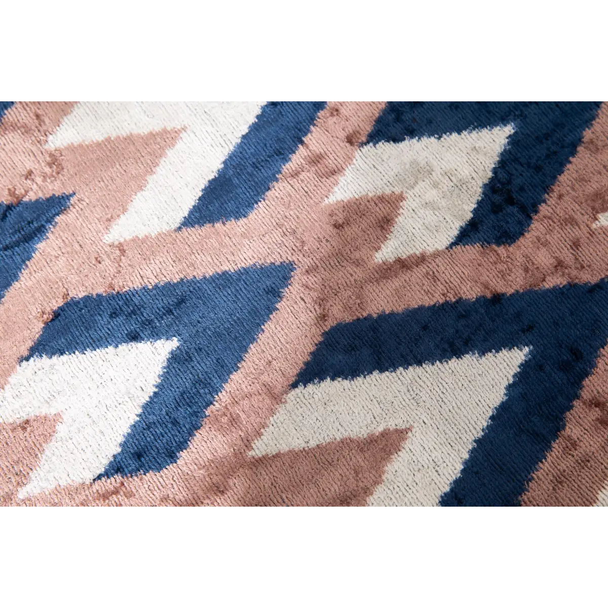 Handmade Geometric Silk Velvet Throw Pillow - 16x24 Navy and Taupe Chevron Pattern with Down Feather Insert - Canvello