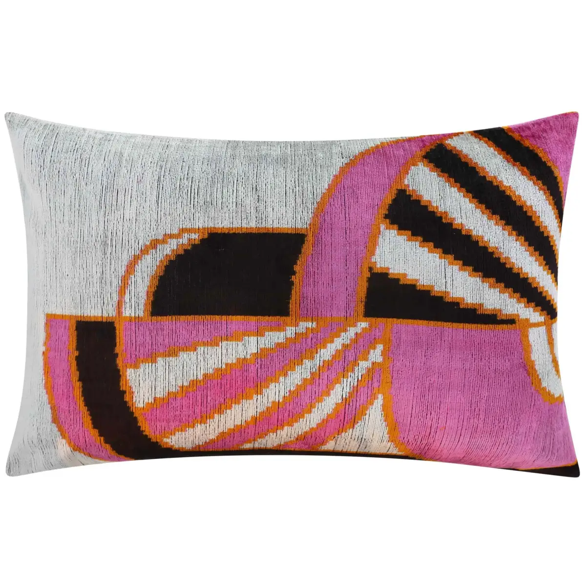 Handmade Geometric Silk Velvet Throw Pillow - 16x24 Pink and Orange Modern Design with Down Feather Insert - Canvello