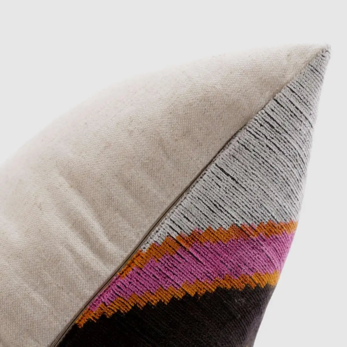 Handmade Geometric Silk Velvet Throw Pillow - 16x24 Pink and Orange Modern Design with Down Feather Insert - Canvello