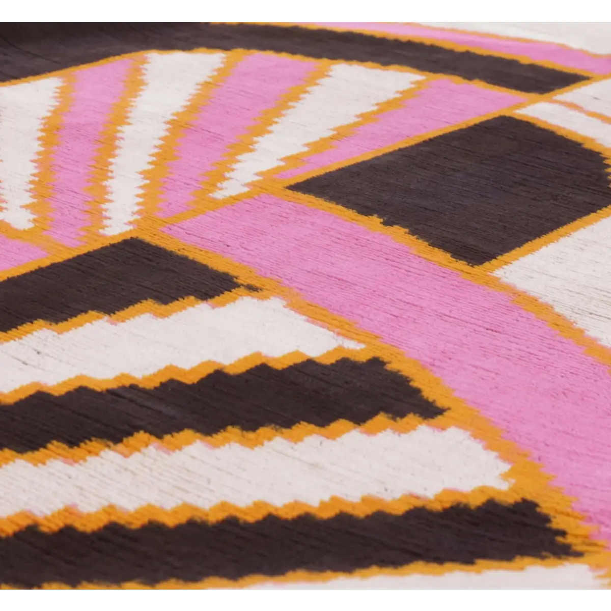 Handmade Geometric Silk Velvet Throw Pillow - 16x24 Pink and Orange Modern Design with Down Feather Insert - Canvello