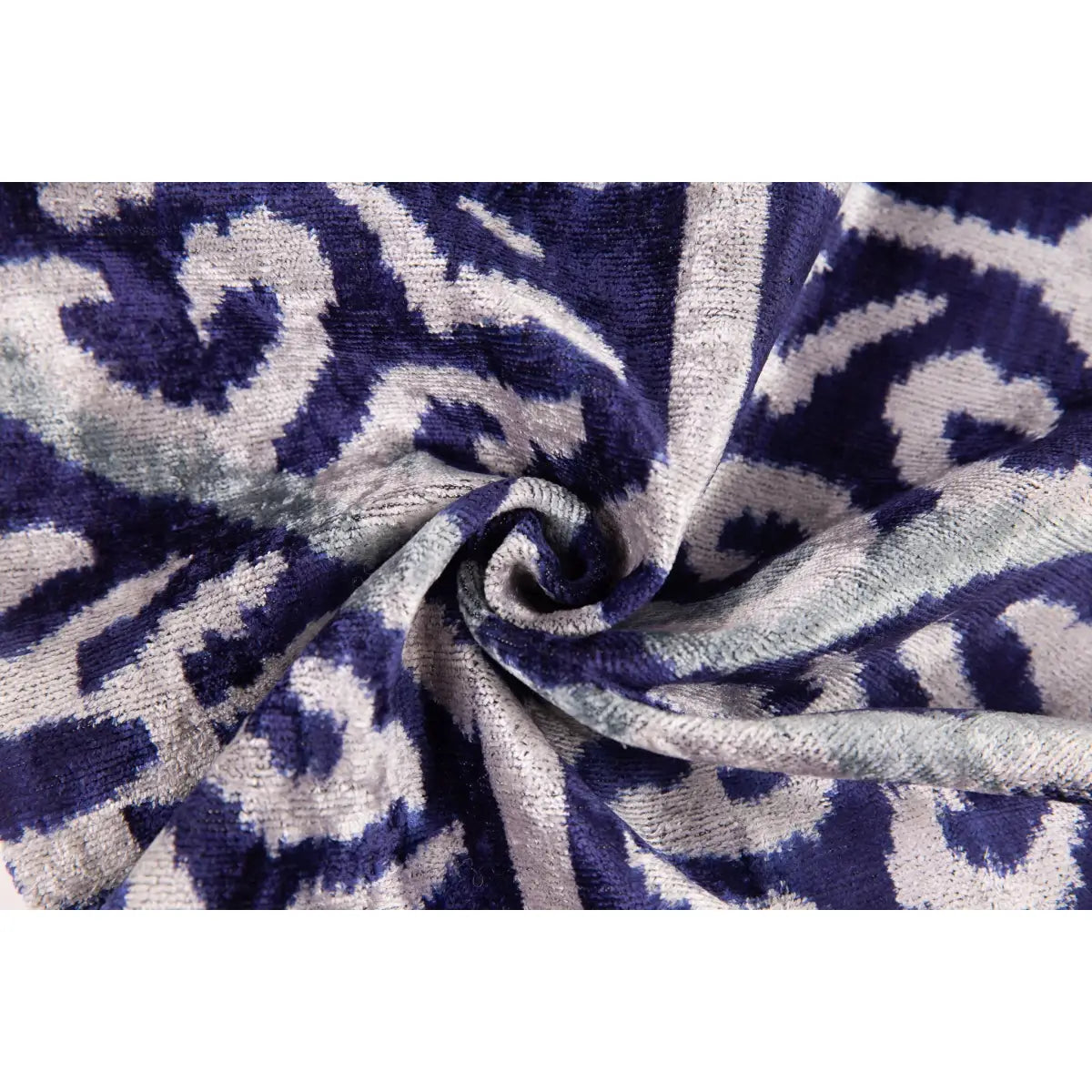 Luxury Silk Velvet Pillow - Blue & Gray Ethnic Geometric Lumbar 16x24’’ - Canvello