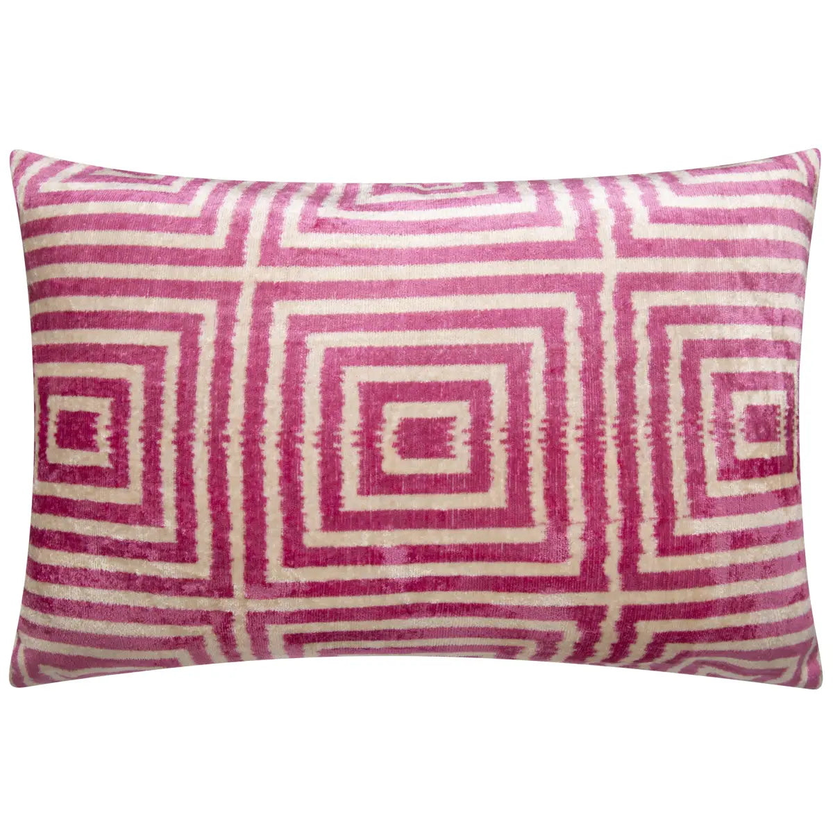 Luxury Silk Velvet Throw Pillow - Modern Pink & Beige Geometric Lumbar 16x24’’ - Canvello