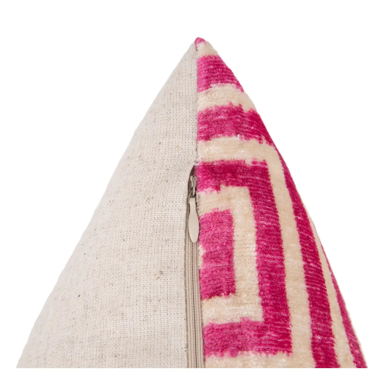 Luxury Silk Velvet Throw Pillow - Modern Pink & Beige Geometric Lumbar 16x24’’ - Canvello