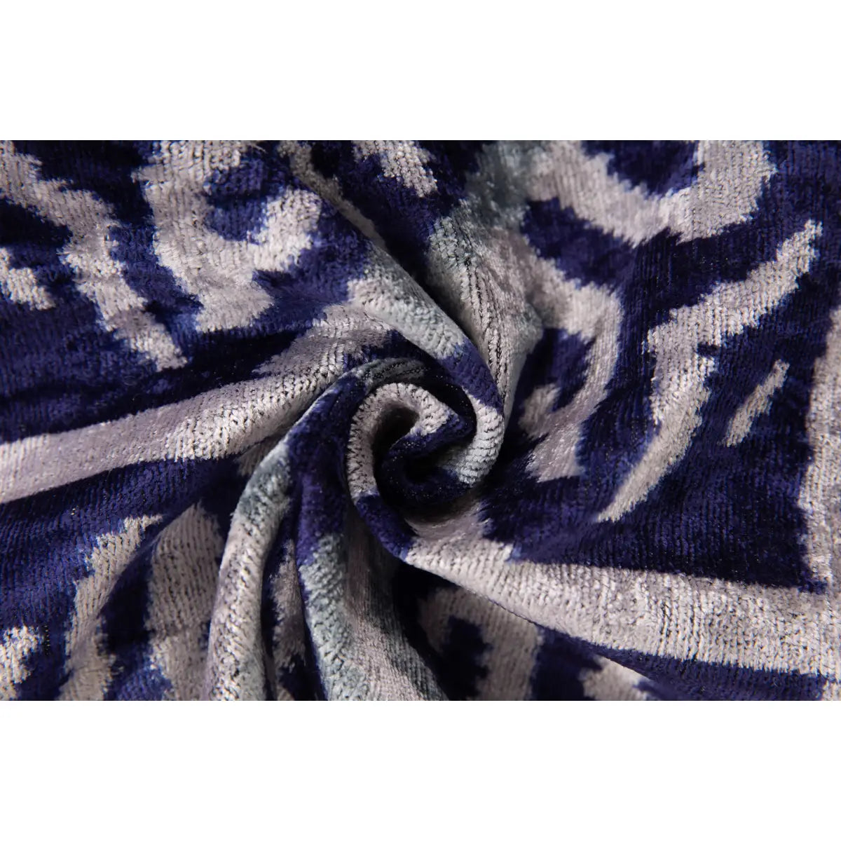 Luxury Silk Velvet Pillow - Blue & Gray Ethnic Geometric Lumbar 16x24’’ - Canvello