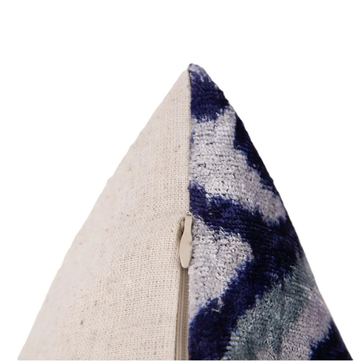 Luxury Silk Velvet Pillow - Blue & Gray Ethnic Geometric Lumbar 16x24’’ - Canvello