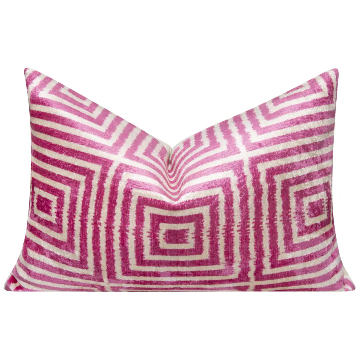 Luxury Silk Velvet Throw Pillow - Modern Pink & Beige Geometric Lumbar 16x24’’ - Canvello