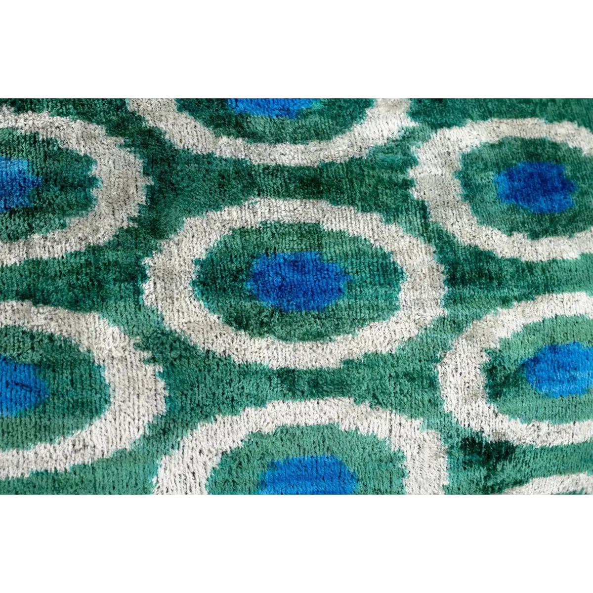 Handmade Green and Blue Circle Design Throw Pillow - 16x24 inch Silk Velvet Vegetable Dyed with Premium Down Feather