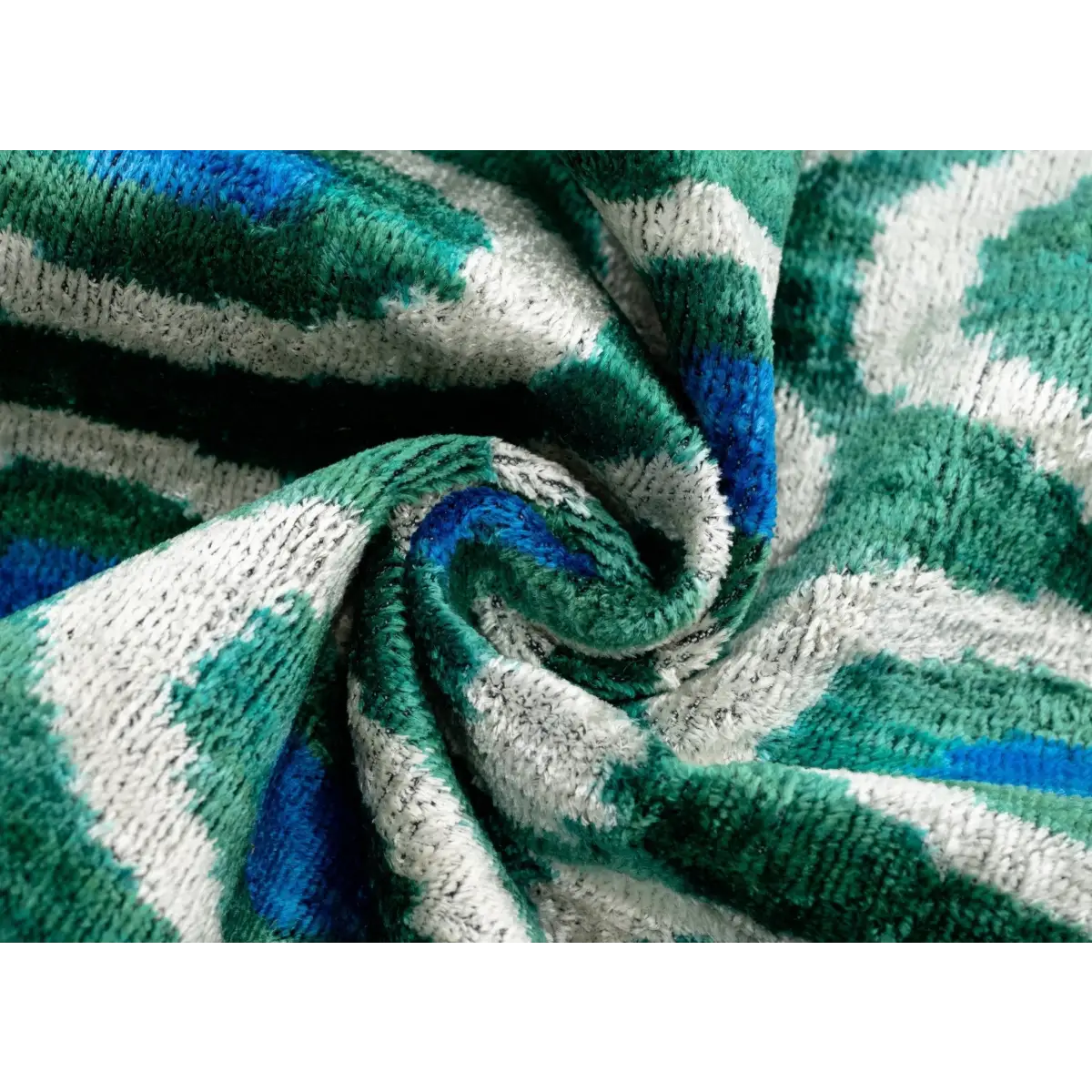 Handmade Green and Blue Circle Design Throw Pillow - 16x24 inch Silk Velvet Vegetable Dyed with Premium Down Feather