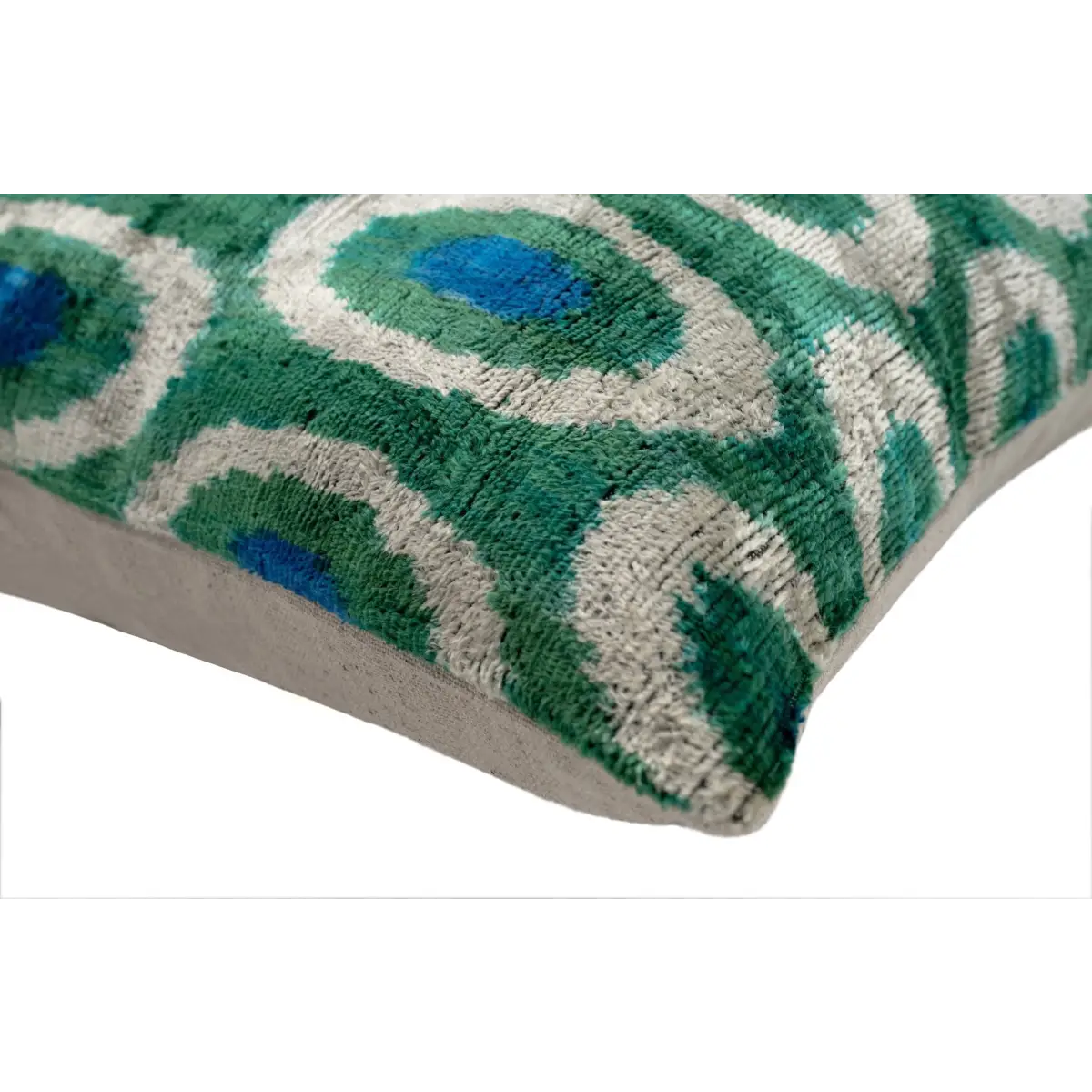 Handmade Green and Blue Circle Design Throw Pillow - 16x24 inch Silk Velvet Vegetable Dyed with Premium Down Feather