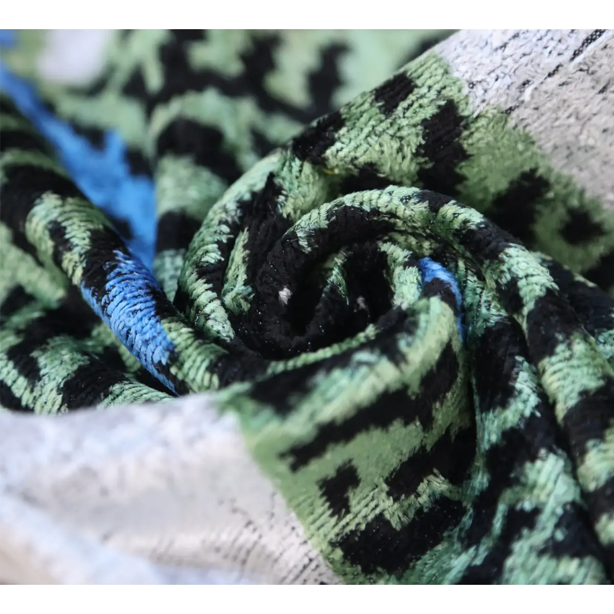 Handmade Green Tiger Velvet Lumbar Pillow 16x24 – Artisan Silk Cushion with Blue Accents - Canvello