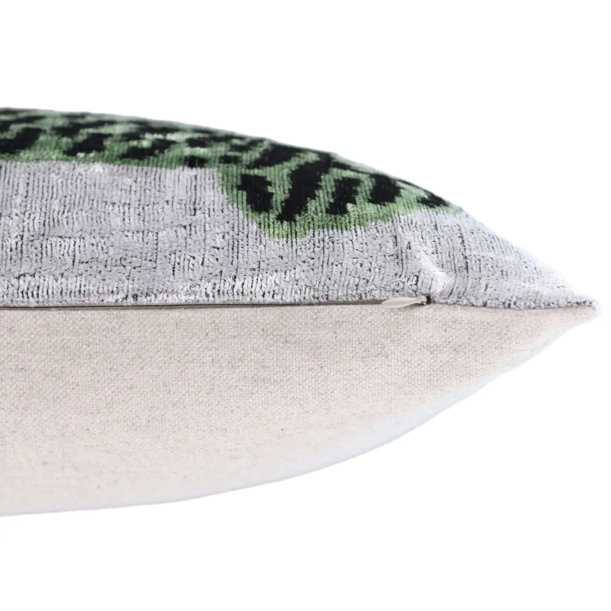 Handmade Green Tiger Velvet Lumbar Pillow 16x24 – Artisan Silk Cushion with Blue Accents - Canvello