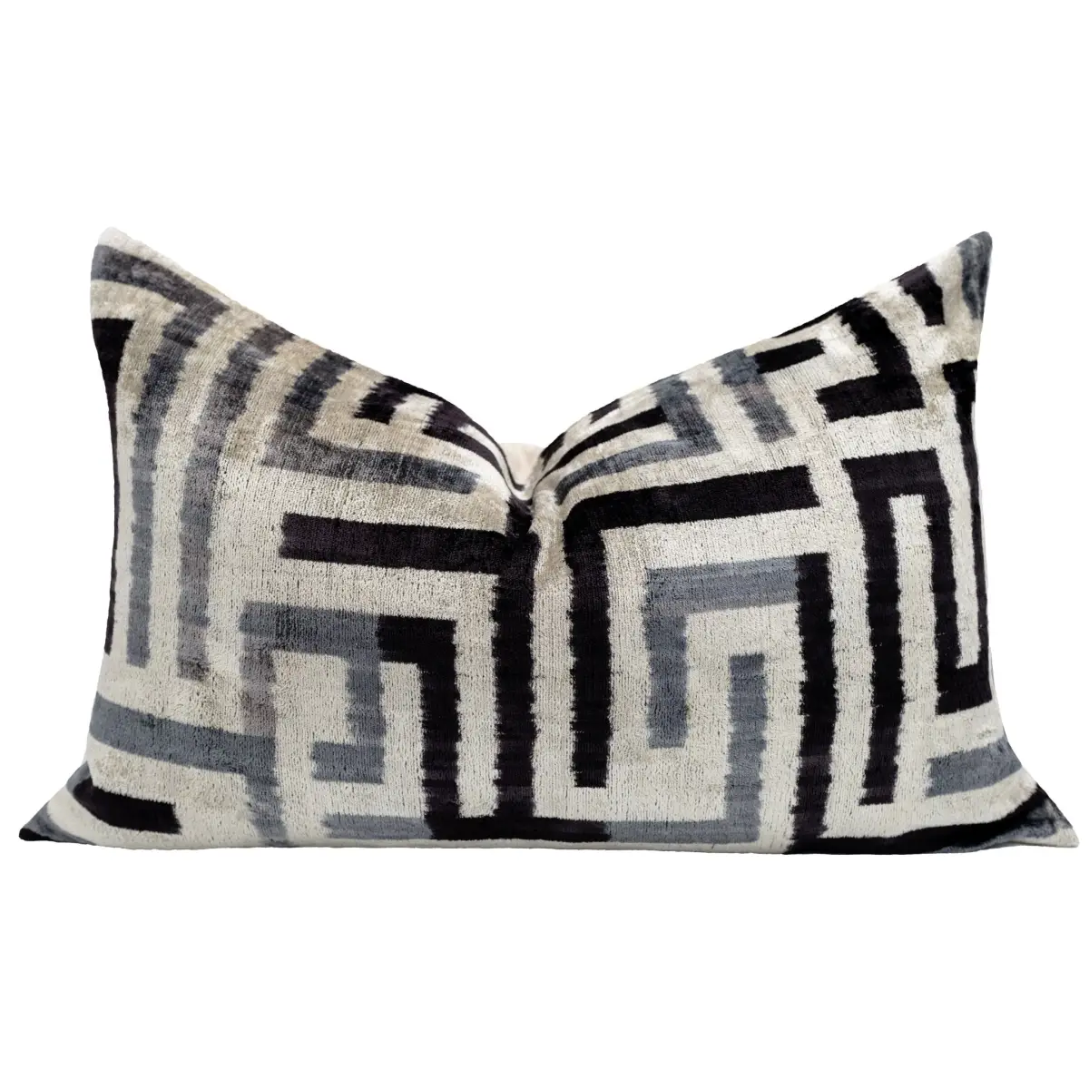Handmade Luxury Black White Gray Decorative Pillow Cover & Premium Down Feather Insert |Made in USA| Soft Velvet Silk