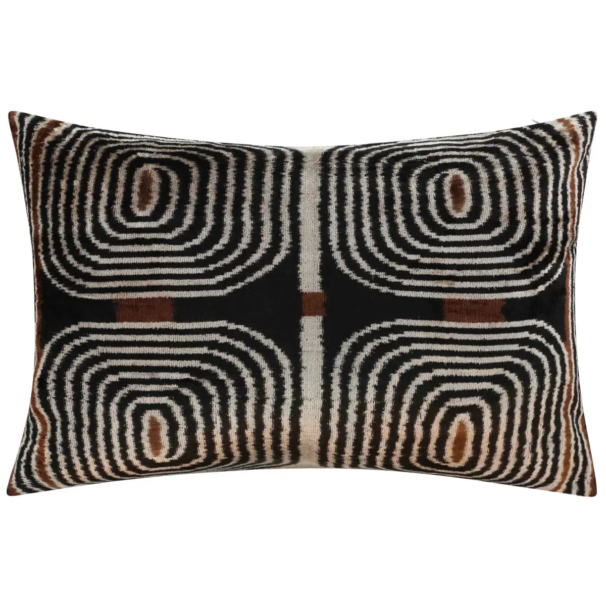 Handmade Modern Geometric Silk Velvet Throw Pillow - 16x24 Black and Cream with Down Feather Insert - Canvello