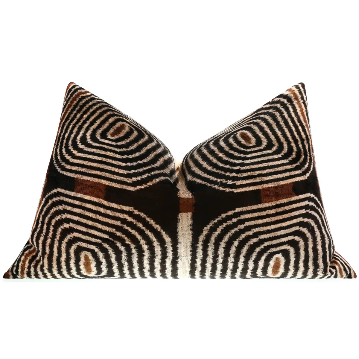 Handmade Modern Geometric Silk Velvet Throw Pillow - 16x24 Black and Cream with Down Feather Insert - Canvello