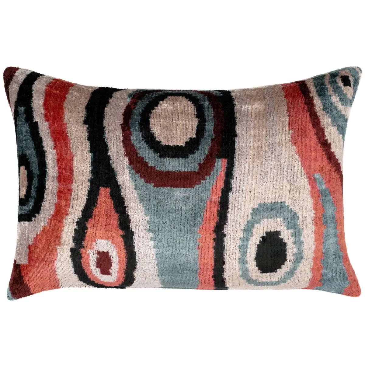 Handmade Multicolor Abstract Design Throw Pillow - 16x24 inch Silk Velvet Vegetable Dyed with Premium Down Feather