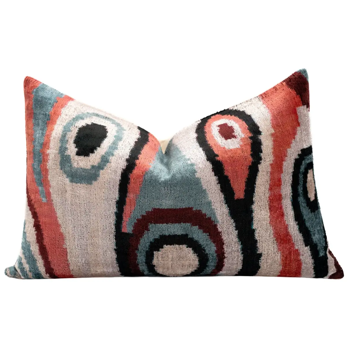 Handmade Multicolor Abstract Design Throw Pillow - 16x24 inch Silk Velvet Vegetable Dyed with Premium Down Feather