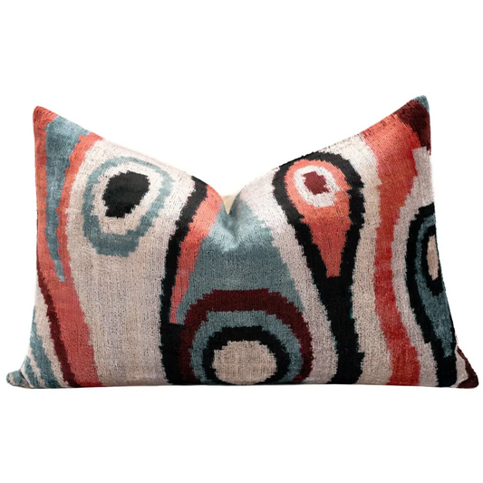 Handmade Multicolor Abstract Design Throw Pillow - 16x24 inch Silk Velvet Vegetable Dyed with Premium Down Feather