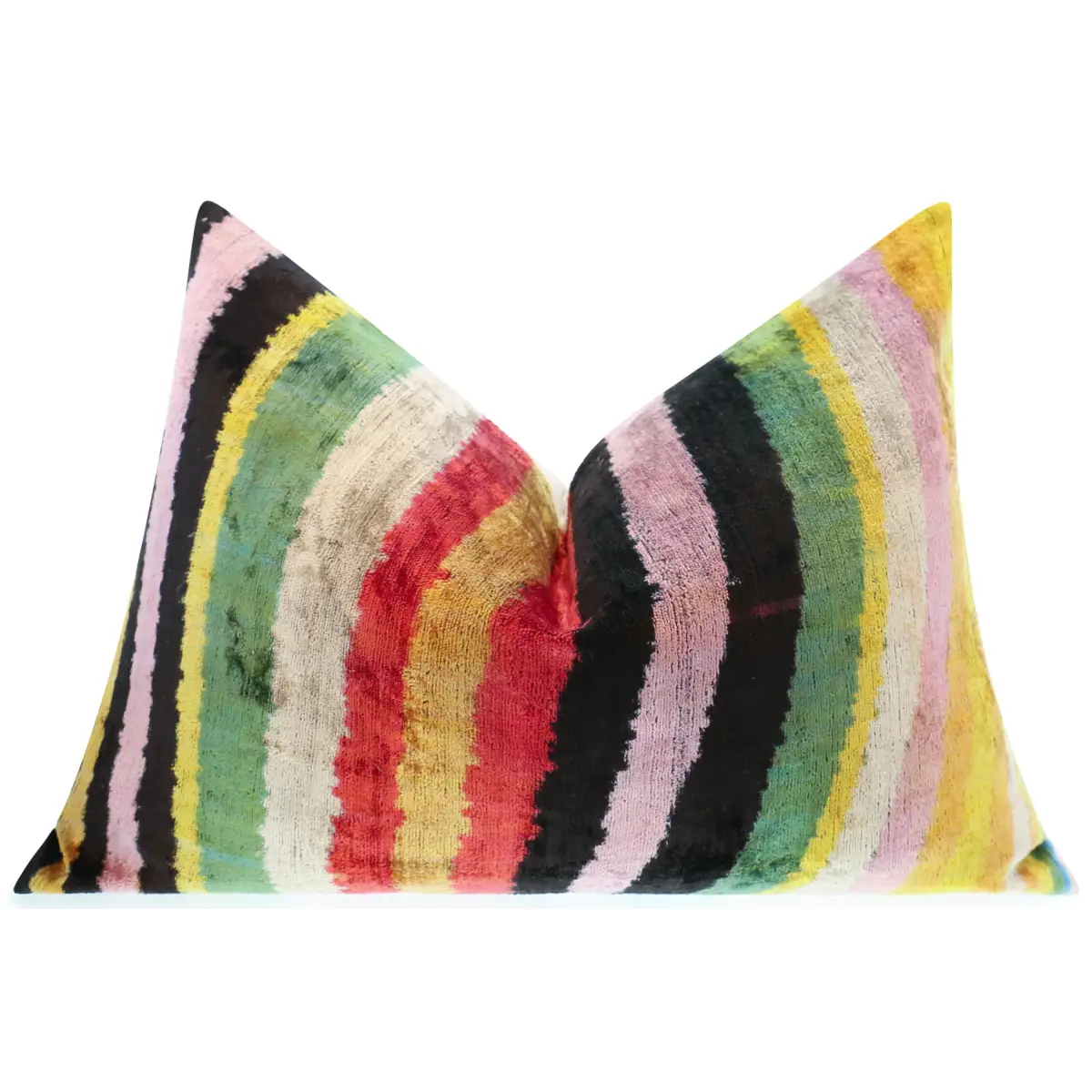 Handmade Multicolored Striped Silk Velvet Throw Pillow - 16x24 Luxury Cushion with Down Feather Insert - Canvello