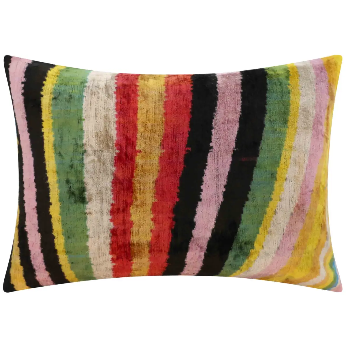 Handmade Multicolored Striped Silk Velvet Throw Pillow - 16x24 Luxury Cushion with Down Feather Insert - Canvello