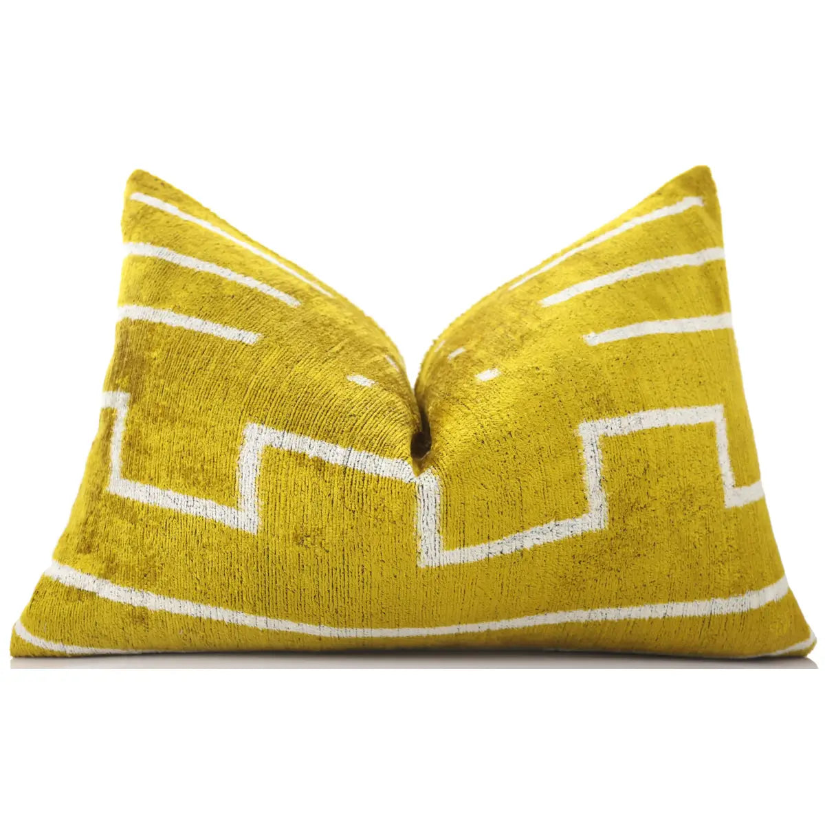 Luxury Velvet Lumbar Pillow - Handmade Mustard Yellow 16x24 – Modern Geometric Designer Cushion - Canvello