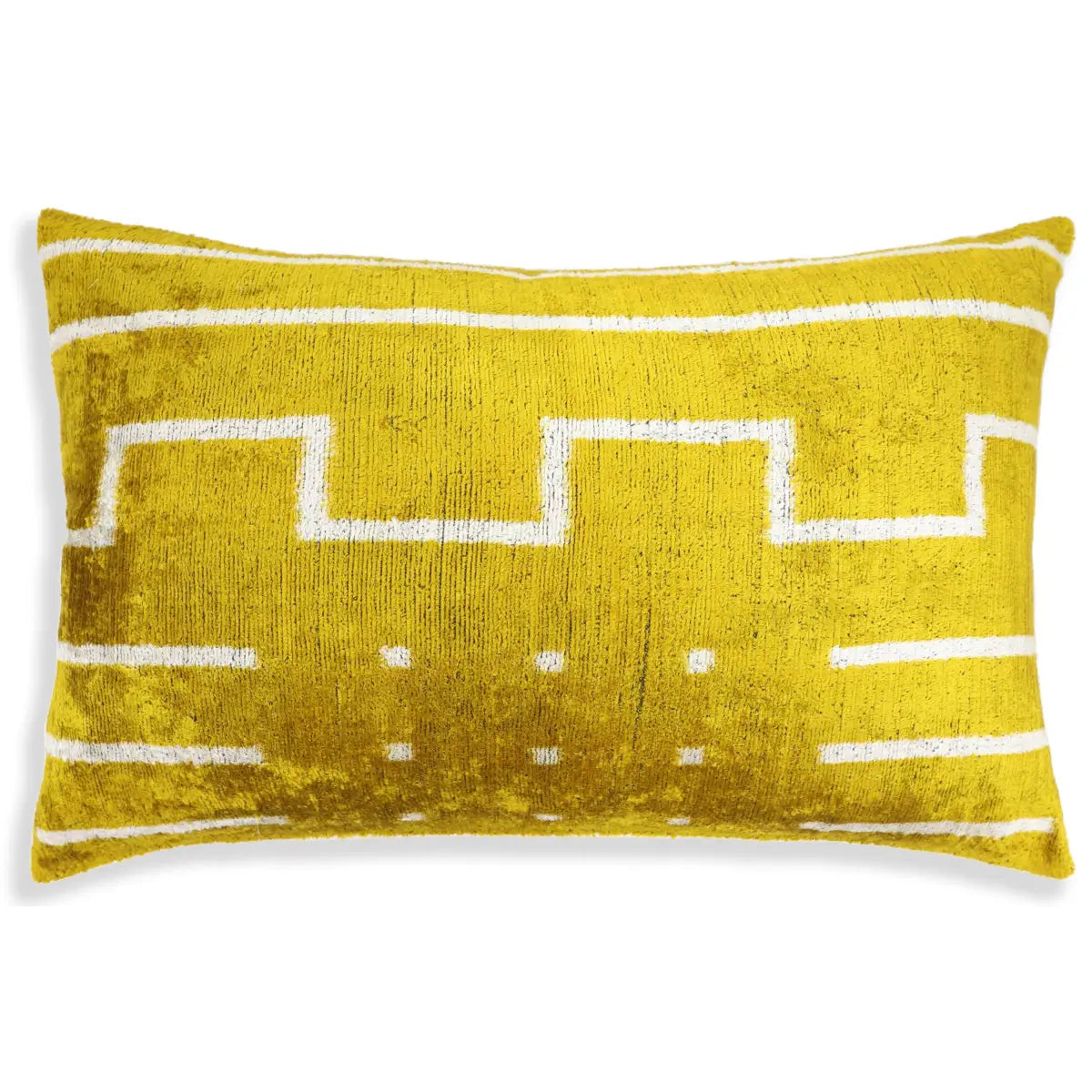 Luxury Velvet Lumbar Pillow - Handmade Mustard Yellow 16x24 – Modern Geometric Designer Cushion - Canvello
