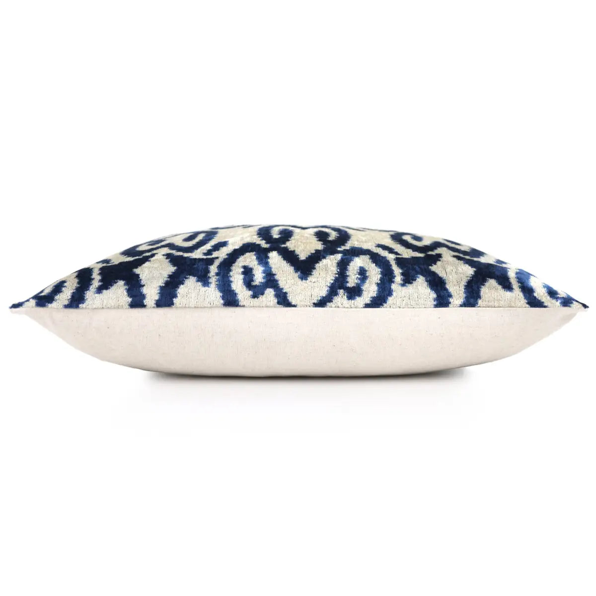 Luxury Silk Velvet Pillow – Navy Ikat Lumbar 16x24’’ - Canvello