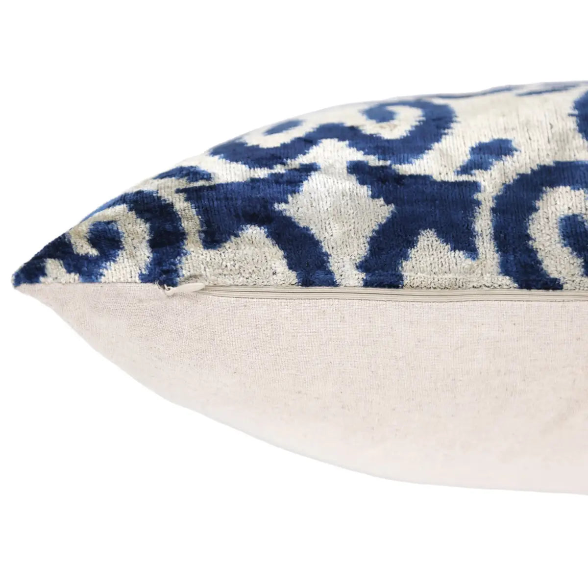 Luxury Silk Velvet Pillow – Navy Ikat Lumbar 16x24’’ - Canvello