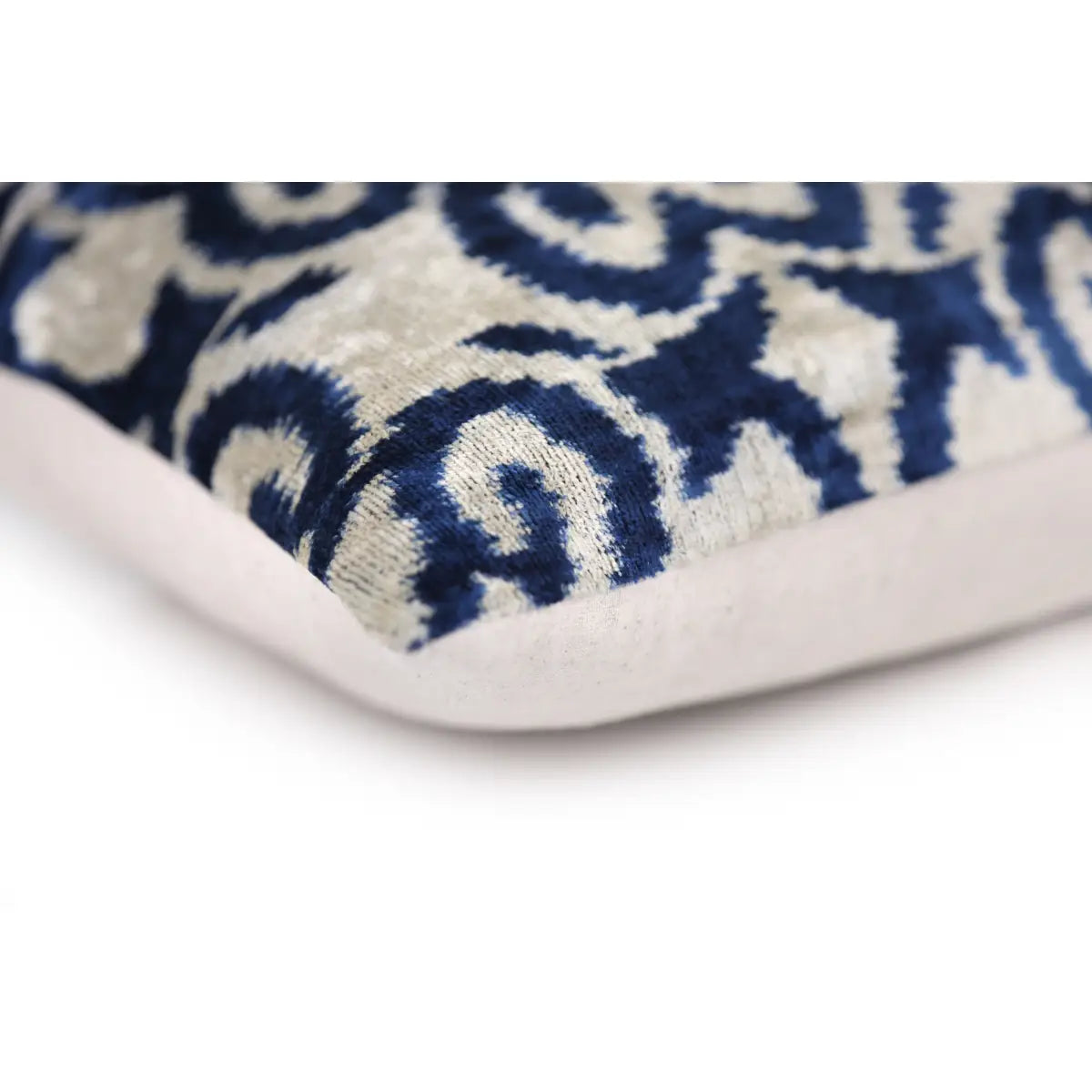 Luxury Silk Velvet Pillow – Navy Ikat Lumbar 16x24’’ - Canvello