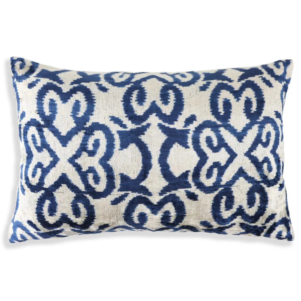Luxury Silk Velvet Pillow – Navy Ikat Lumbar 16x24’’ - Canvello