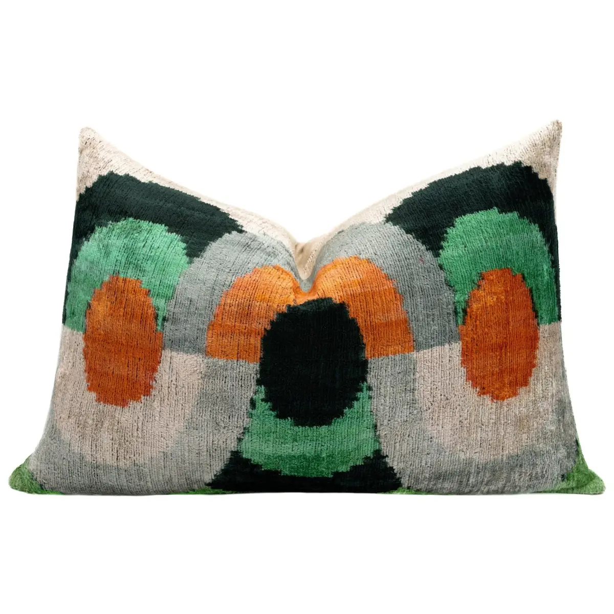 Handmade Orange Black Green Abstract Design Throw Pillow - 16x24 inch Silk Velvet Vegetable Dyed with Premium Down
