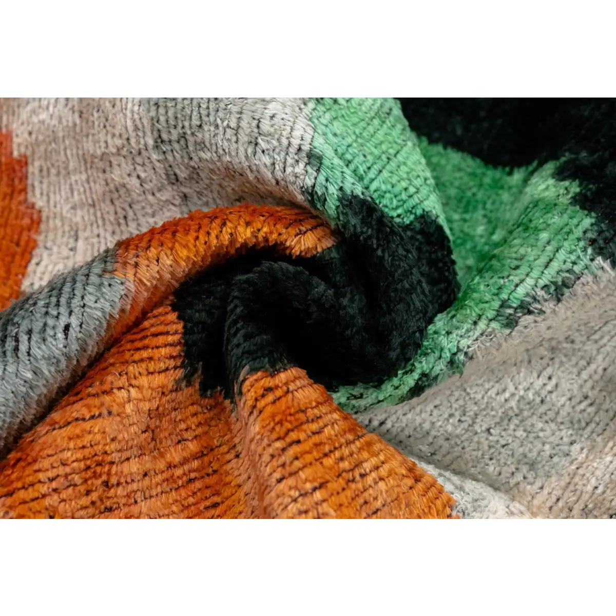 Handmade Orange Black Green Abstract Design Throw Pillow - 16x24 inch Silk Velvet Vegetable Dyed with Premium Down