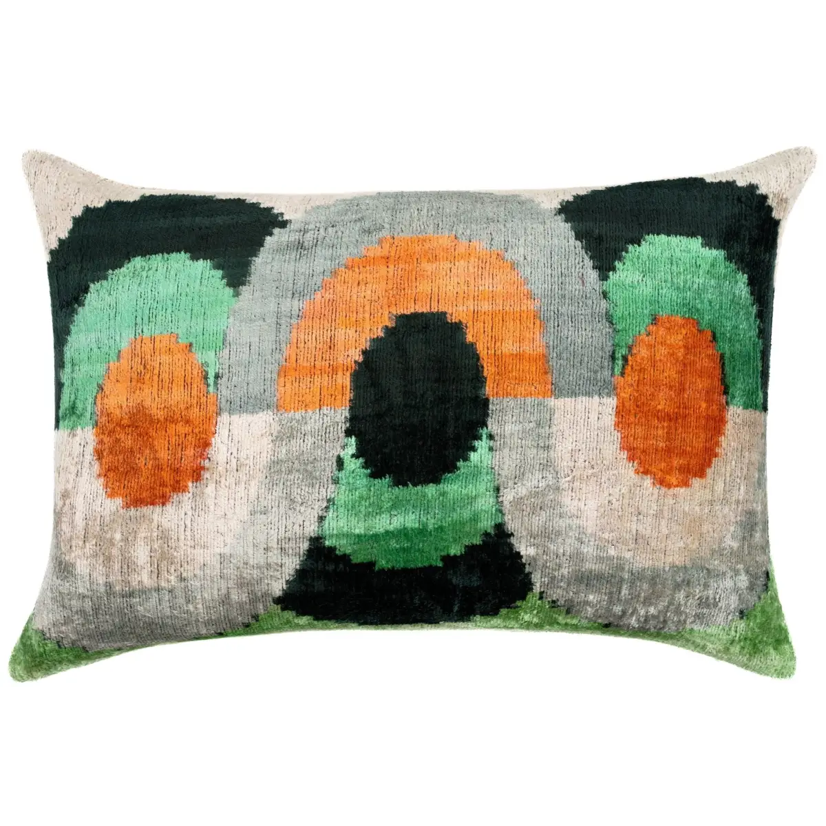 Handmade Orange Black Green Abstract Design Throw Pillow - 16x24 inch Silk Velvet Vegetable Dyed with Premium Down