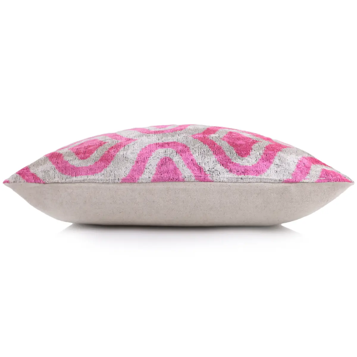 Handmade Pink Geometric Velvet Lumbar Pillow 16x24 – Luxury Silk Ikat Cushion - Canvello