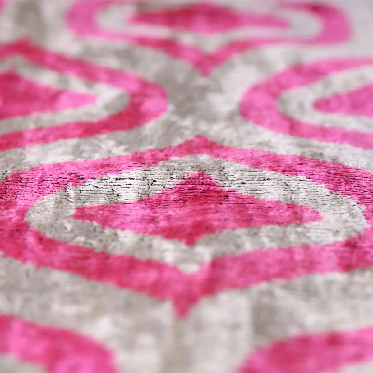 Handmade Pink Geometric Velvet Lumbar Pillow 16x24 – Luxury Silk Ikat Cushion - Canvello
