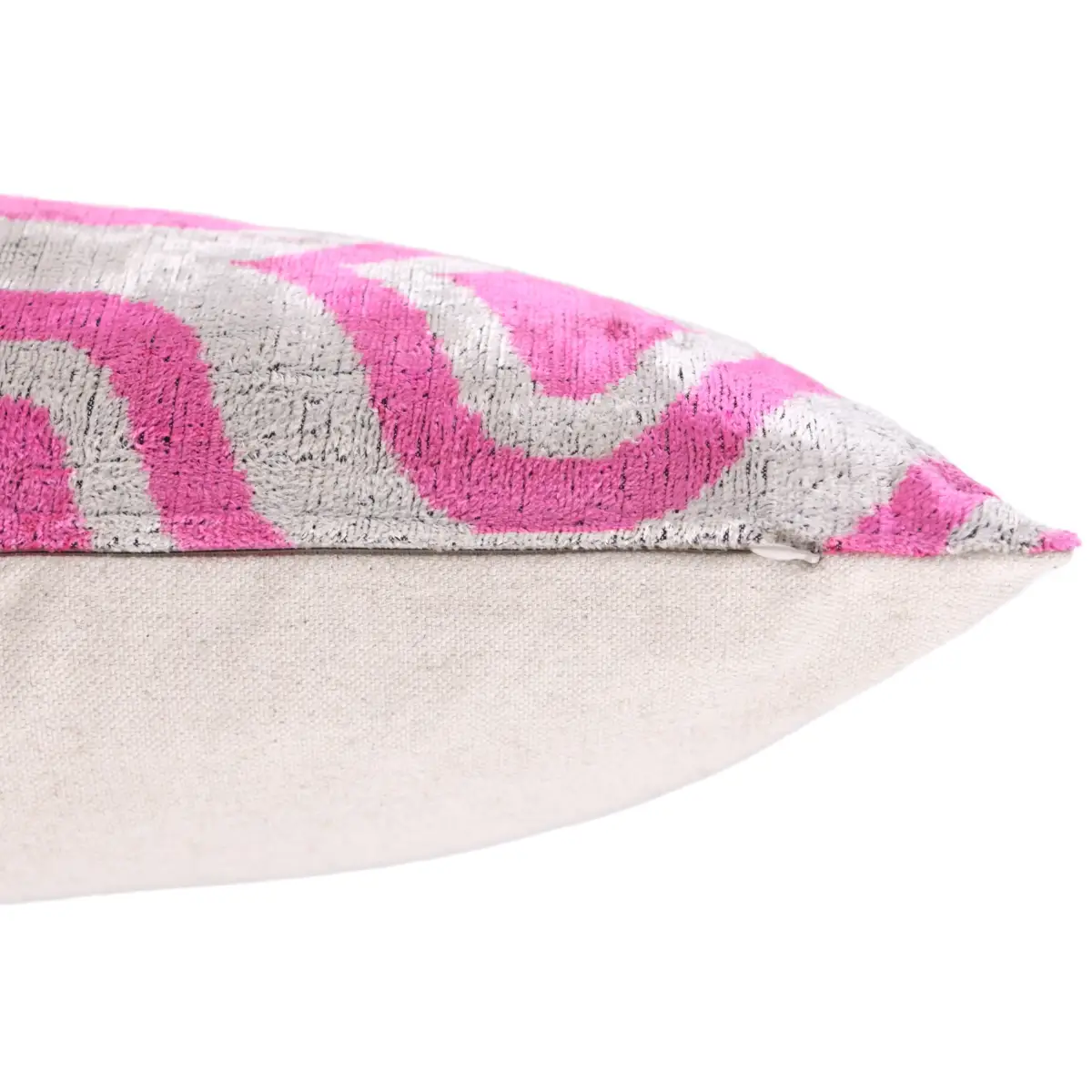 Handmade Pink Geometric Velvet Lumbar Pillow 16x24 – Luxury Silk Ikat Cushion - Canvello