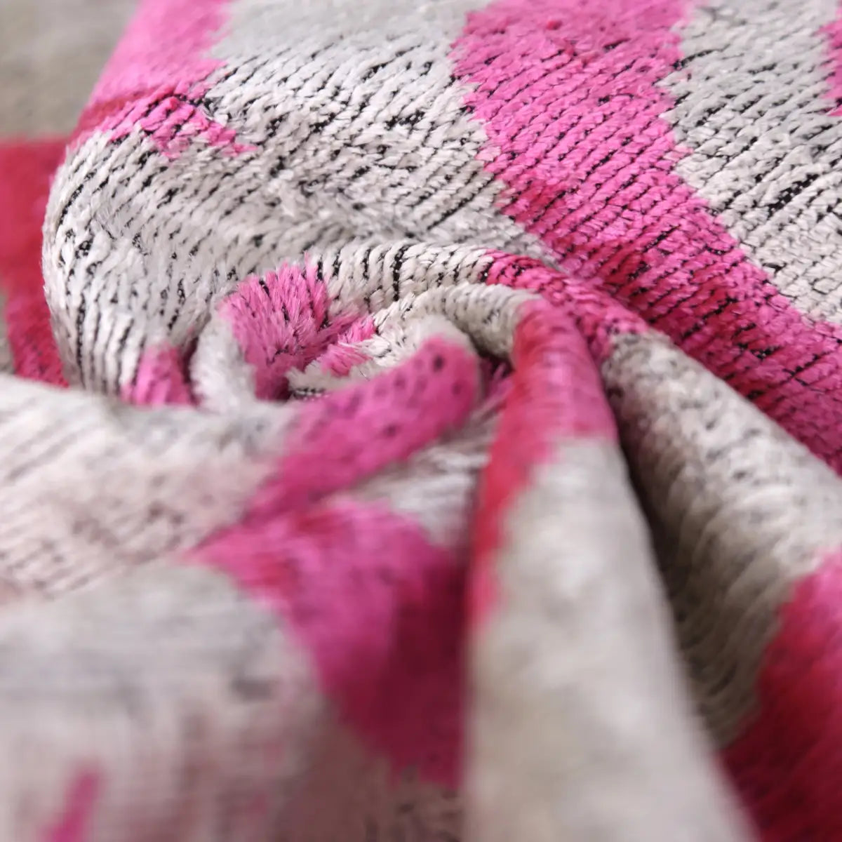 Handmade Pink Geometric Velvet Lumbar Pillow 16x24 – Luxury Silk Ikat Cushion - Canvello