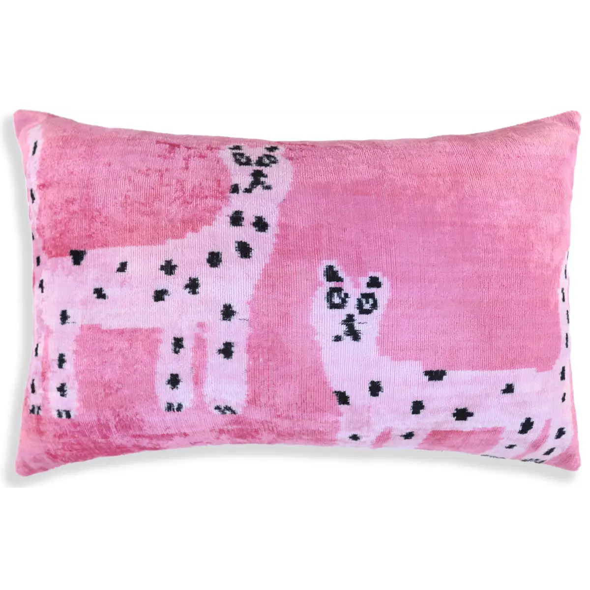 Handmade Pink Velvet Lumbar Pillow 16x24 – Designer Leopard Motif Luxury Cushion - Canvello