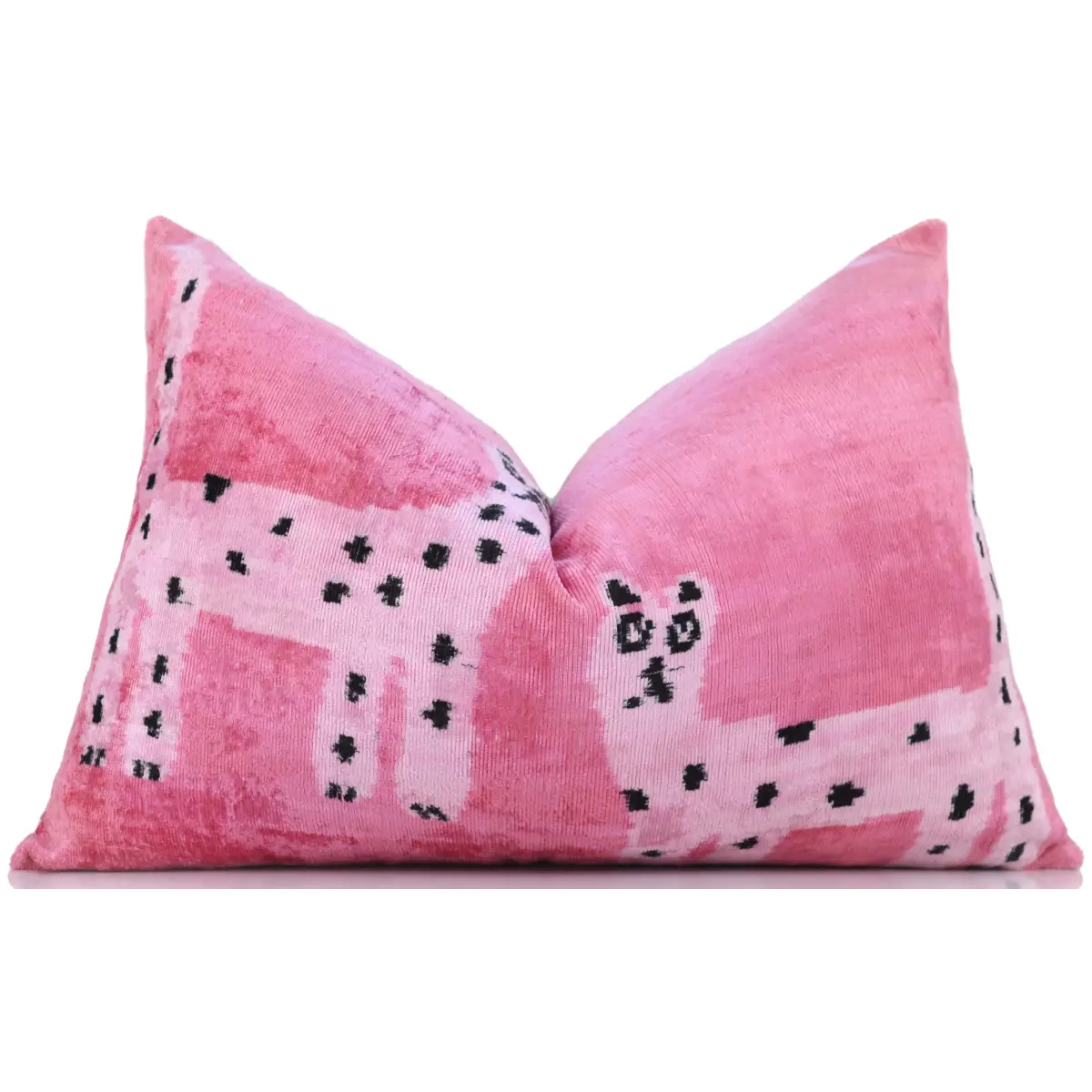 Handmade Pink Velvet Lumbar Pillow 16x24 – Designer Leopard Motif Luxury Cushion - Canvello