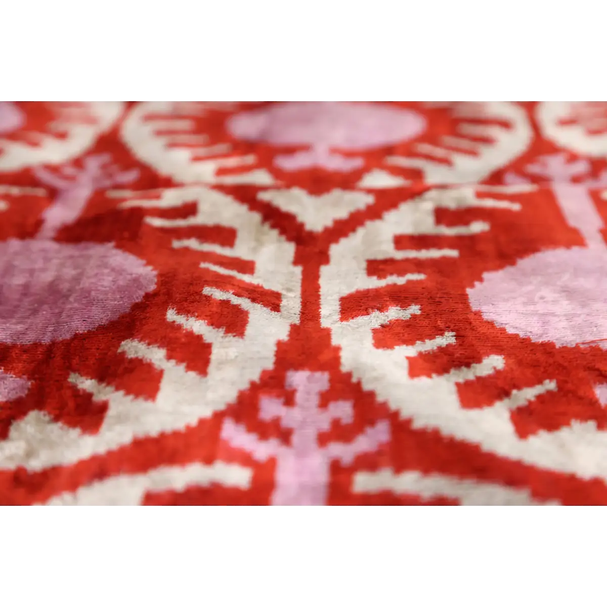 Handmade Red & Lilac Ikat Velvet Pillow – 16x16 Silk Cushion - Canvello