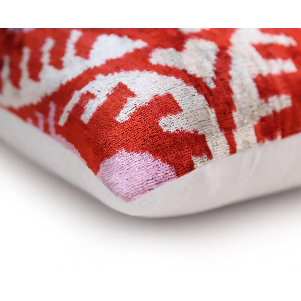 Handmade Red & Lilac Ikat Velvet Pillow – 16x16 Silk Cushion - Canvello