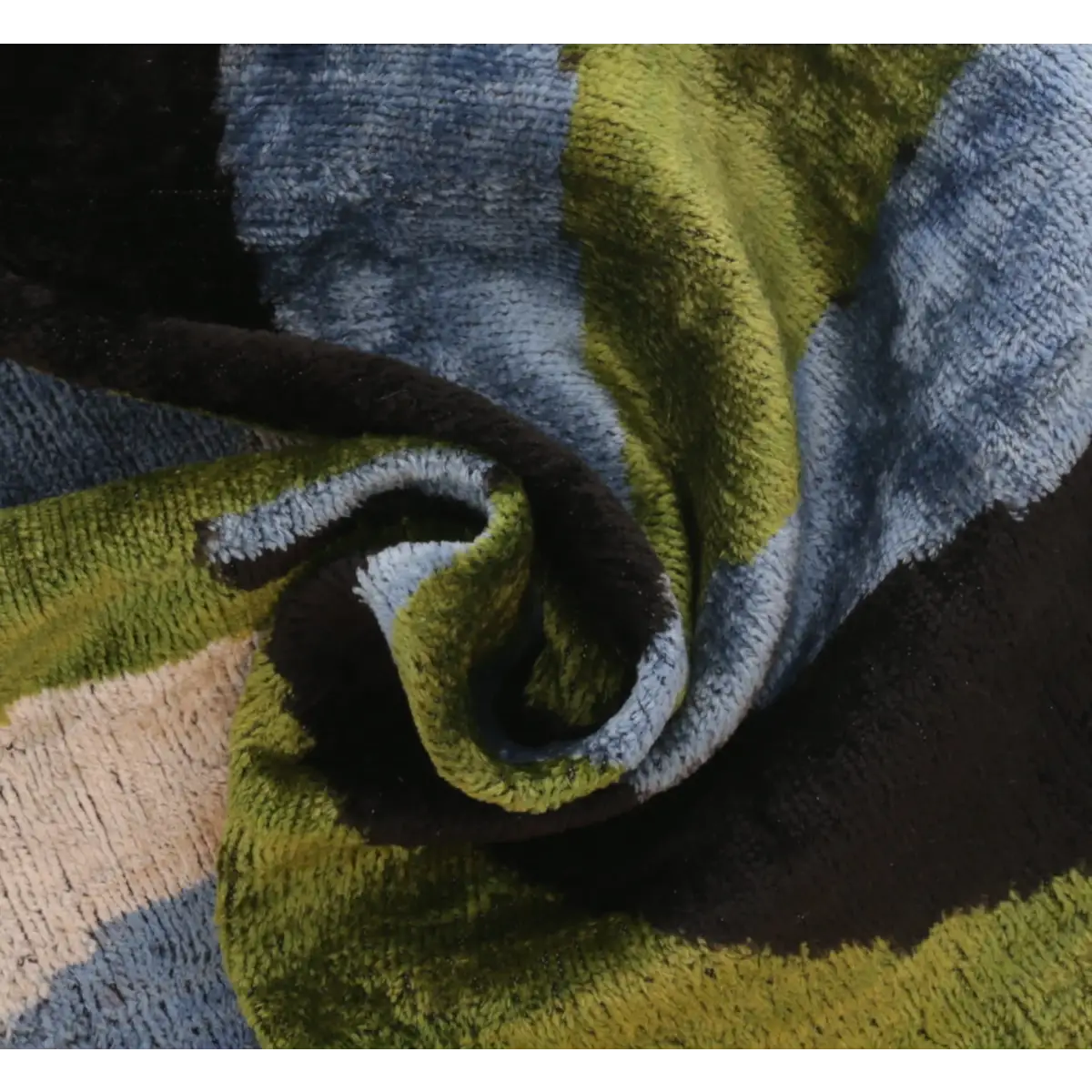 Handmade Silk Velvet Abstract Throw Pillow - 16x16 Bold Green Blue and Black Design with Down Feather Insert - Canvello