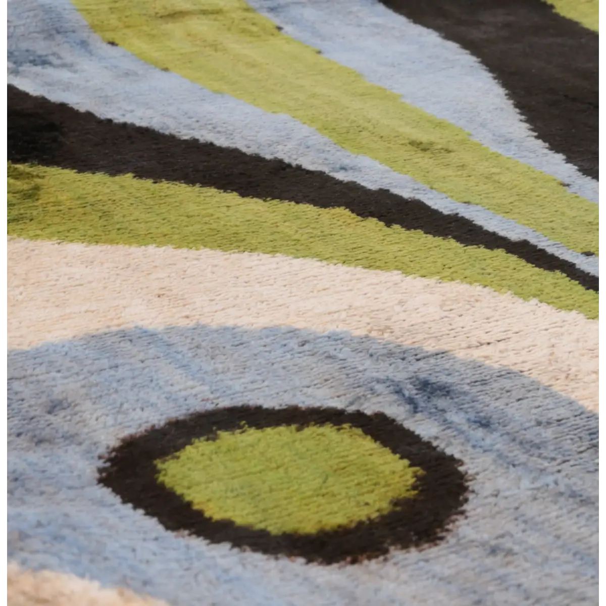 Handmade Silk Velvet Abstract Throw Pillow - 16x16 Bold Green Blue and Black Design with Down Feather Insert - Canvello